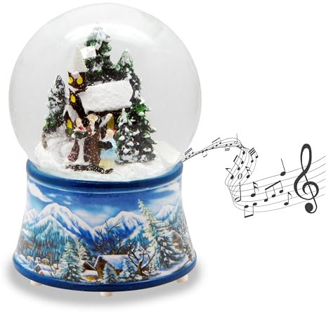 Palla di neve natalizia, passeggiata di Natale, base paesaggio invernale azzurro, con carillon | altezza: 14 cm x 10 cm | sfera agitante | 20274