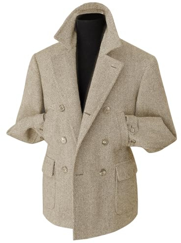 Rajegar, cappotto sportivo da uomo in tweed a spina di pesce, aderente, doppio petto, in misto lana, blazer, giacche casual, caldo, vintage, stile britannico, cachi, XL
