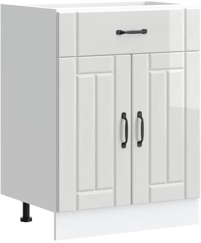 vidaXL Kitchen Base Cabinet - Lucca, High Gloss White Engineered Wood, Modern Adjustable Feet, 60x46x81.5 cm