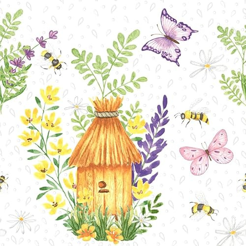 16 geprägte Servietten Sommer Kleines Naturhaus an Blumen als Tischdeko. Papierservietten mit Motiv und Prägung. Auch für Decoupage und Serviettentechnik 33x33cm