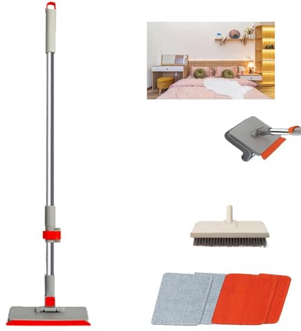 Hooha Pulitore per camera da letto, scopa con manico telescopico per telaio letto, comodino/tavole da letto, estrattore e tergicristallo per pulizia interna, pulizia profonda