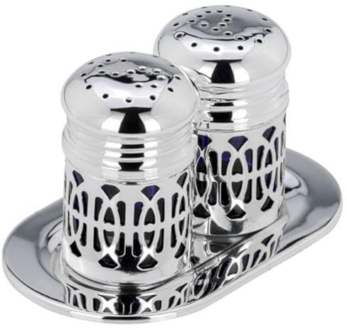 SILBERKANNE Par de esparcidores con bandeja ovalada higiénica de color azul, 12 cm, plata de primera calidad, chapado en plata