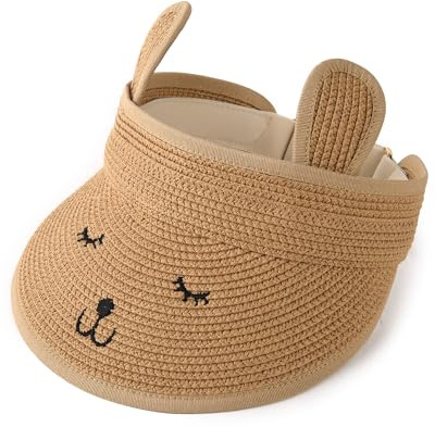 FURTALK Kids Toddler Straw Sun Visor Hat Wide Brim Beach Hat for Girls Boys Khaki
