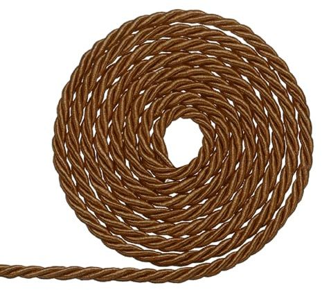 sourcing map Twisted Cord Trim, 3mm/11 Yard Trim Cord Rope 3-Ply Polyester Silk Twine Braided Rope for Home Decor Graduation, Light Brown