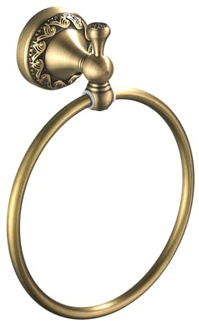 Flybath Porte Serviette Rond Laiton Antique Anneau Porte Serviettes avec Vintage Motif Exquis Carving Mural Salle de Bain, Bronze Brossé