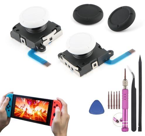 2 Pièces pour Joycon Switch Joysticks Analogique 3D pour Nintendo Switch Lite Joysticks de Rechange pour Switch OLED Joystick Thumbstick Manette Accessoires avec Outils Réparation(Blanc)