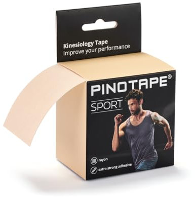 PINOTAPE Sport Kinesiologie Tape Light Beige – 5 m x 5 cm Profi-Tape aus Rayon – Extra starke Klebekraft & hautfreundlich – Für Sport, Therapie & Alltag – neues Design (1)