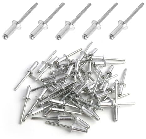 50 Pezzi Rivetti Ciechi in Alluminio con Grande Flangia, Rivetto cieco in alluminio, Rivetti Ciechi in Lega di Alluminio, per Costruzioni, Automobili, Nautica e Mobili (Argenté, 4.8mm x 12mm)