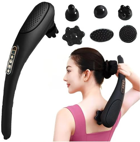 FALANZATH Massagegerät handgerät, kabelloses Handmassagegerät, Vibrationsmassagegerät mit 6 Massageaufsätze und 15 Stärken, am ganzen Körper einsetzbar, wiederaufladbar, 48 ∗ 17,5 ∗ 10 cm