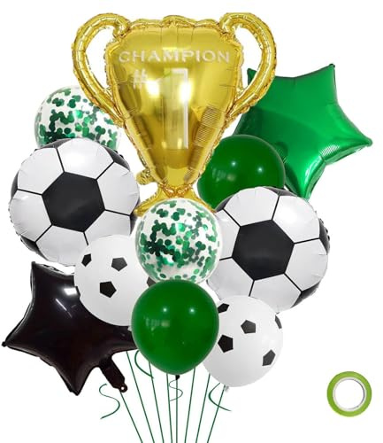 Gleemix Fussball Luftballon Set, 11 Stück Fussball Geburtstag Ballons | Fussball Ballon Helium, Trophäe Folienballon, Fussball Geburtstag Deko für Junge Kinder, Fußball Mottoparty