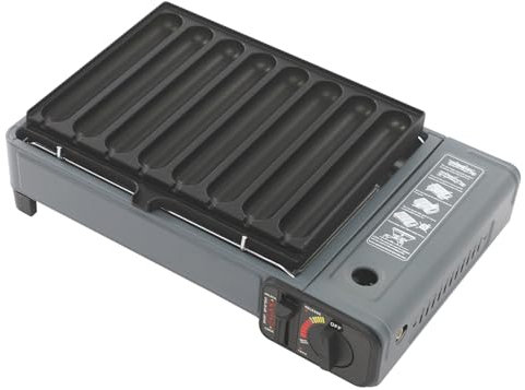 Barbecue a Gas Portatile da Campeggio con Valigetta, Piastra da Tavolo con Fornello e Contenitore per il Grasso - Set da Trasporto