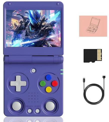 RG34XXSP Console di gioco portatile retrò con doppio slot per schede e 17 emulatori, schermo IPS HD da 3,4 pollici, batteria da 3300 mAh, Wi-Fi 2,4/5G e Bluetooth, indaco 64+128 GB