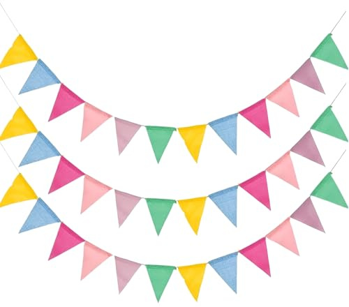 Canvas Trend 3 Pack Pastel Bunting Banner, 4M Multicolour Triangle Flags Garland, Indoor Outdoor Bunting Decor for Home Garden Wedding Birthday Holiday Festival Party Decoration