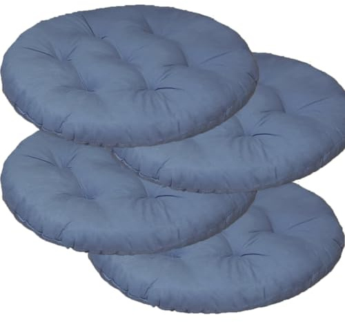 Mozzeilee Coussin de chaise rond, 40x40cm Ensemble de coussins de chaise à manger 2/4/6/8 pièces, tapis de siège en rotin pour meubles d’extérieur pour salon bureau jardin patio (Bleu, 4 pièces)
