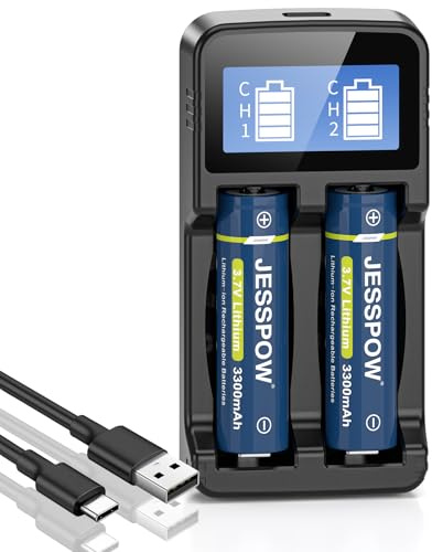 3,7 Volt Akku mit Ladegerät, 3300mAh Batterie[Button-Top, Nicht AA-Akku]