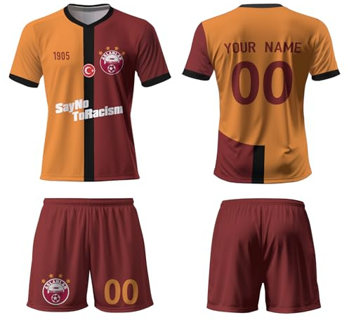 WeiaiziY Fußball Trikot Kinder Set,Personalisierte Trikot Set mit Eigenem Namen & Nummer,Team -Logo,Galatasaray Geschenk Trikot für Kinder,Herren,Jungen,100% Polyester, Atmungsaktiv