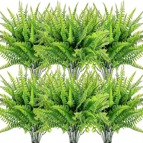 Titifeya 10pcs UV Resistant Lifelike Artificial Boston Fern, Plastic Greenery Shrubs for Indoor Outdoors, Faux Ferns Fake Ferns Artificial Plants, Fake Boston Fern for Porch Window Home Decor