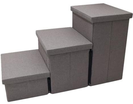 Pasos para Perros para Camas Altas Escaleras Mascotas Plegables 3 Peldaños Placa Comprimida Endurecida Soportar 60 Kg Tela Arpillera Impermeable Perros Pequeños Grandes