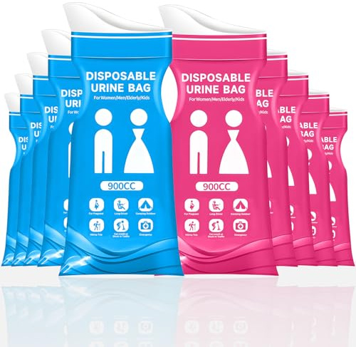 10 Pcs 900CC Disposable Urine Bags for Camping Essentials,Portable Travel Potty - The Pocket-Sized Toilet with Leak-proof and Odor Control Features,Female Urinal with One Absorbent Cotton Sheet