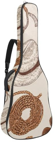 Cowboyhut, Hufeisen und Seil, Wildwest-Gitarrentasche, gepolsterter Rucksack für Akustikgitarre, Rucksack mit verstellbaren Schultergurttaschen, Mehrfarbig 02, 42.9x16.9x4.7 in, Lässiger Tagesrucksack