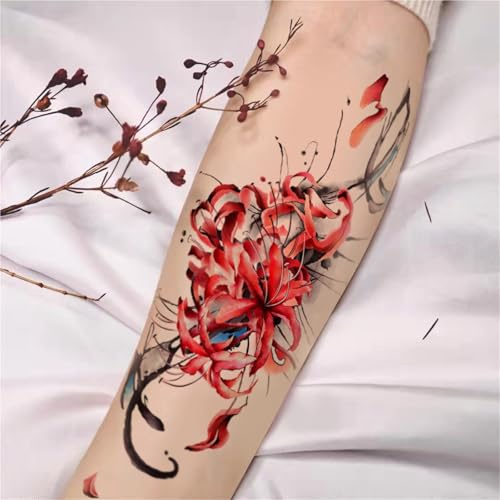 Tatouages ​​temporaires imperméables et longue durée représentant le lys araignée sur la clavicule et le bras, avec le motif Hell Girl