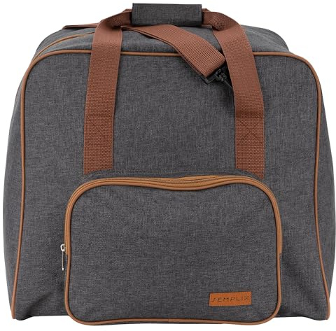 SEMPLIX Overlocktasche – Robuste Transporttasche (44 x 38 x 33 cm) für Overlockmaschinen mit verstärktem Boden, Tragegriffe, Staubschutz (anthrazit/braun)
