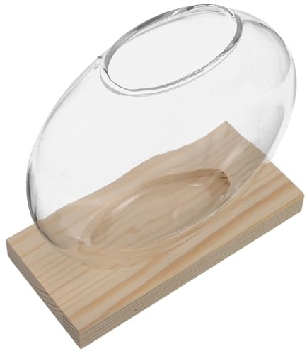 Levemolo Vase Hydroponique en Verre Transparent avec Socle en Bois Naturel, Pot de Culture pour Plantes D’intérieur, Support Stable pour Bureau et Décoration Maison, Système Facile