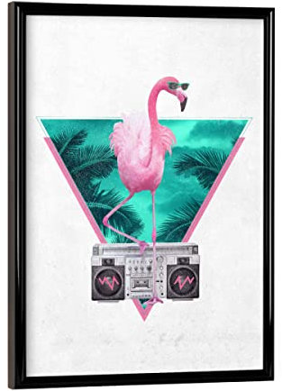 artboxONE Poster mit schwarzem Rahmen 18x13 cm Tiere Miami Flamingo - Bild Flamingo Ghettoblaster
