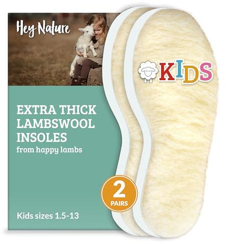 Hey Nature 2 Paar Lammwolle Einlegesohlen Kinder Winter/warme Schuheinlagen Winter Kinder. Mit Einlegesohlen Winter warm gestalten. Für Winter Gummistiefel Kinder, Wolle statt Lammfellsohle Kinder