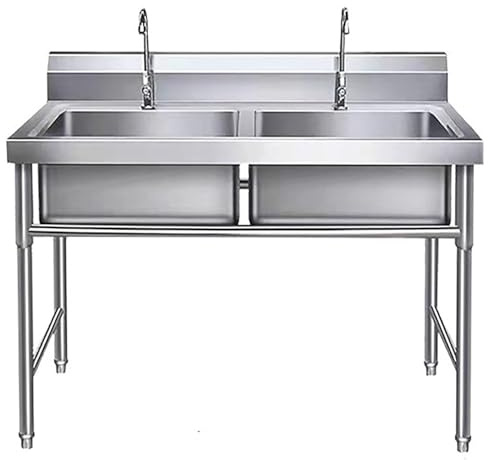 Doppel Spülbecken Edelstahlspüle Küche, Freistehende Spülbecken Gewerbliche mit Wasserhahn, Freistehende Spültisch Komplettes Set, Häuslich/Kommerziell
