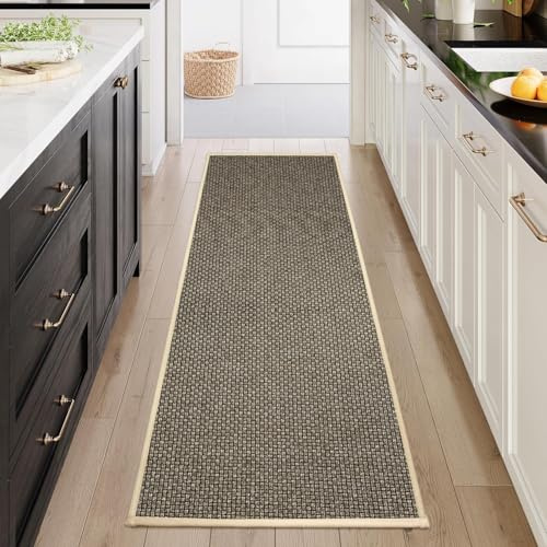 Cheerx Tapis Cuisine Devant Evier, Tapis Couloir à Tissage Croisé, Tapis Antidérapant en Caoutchouc, Tapis de Cuisine Long pour Cuisine, Salle à Manger, Entrée (Marron, 43x150cm)
