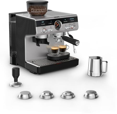 Krups Precision Cafetera profesional para espresso y capuccino,con molinillo integrado y 30 ajustes de molienda,cafetera con ajustes de preinfusión y control de temperatura,Acero inoxidable/Negro