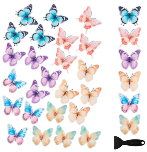 RETON 30 PCS Non Slip Bathtub Stickers, Safety Butterfly Shower Bath Tub Decals Treads, Anti Slip Adhesive Appliques with Scraper for Bathroom Tubs Showers Floor Pool (Colorful)