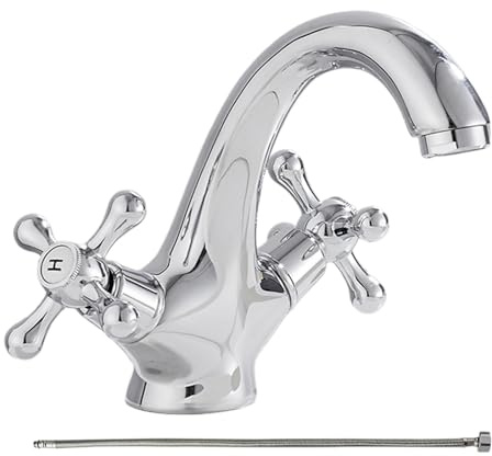 Grifo para lavabo en – Grifo moderno para lavabo, mezclador de doble mango con orificio único y tubo de 60 cm | Reemplazo de agua caliente y fría para tocador, lavabo y lavandería