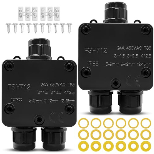 Yonality boîte de dérivation étanche ip68, 2 pièces boite de derivation etanche exterieur, connecteur étanche 3 voies connecteurs boîtier électrique extérieur, pour câble de diamètre 5-15 mm (noir)