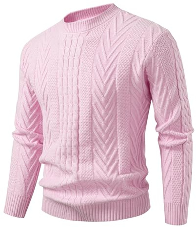 Jersey Hombre Invierno Sueter Hombre Invierno Suave Sudadera Cómodos Sweater Manga Larga Tops Casual Suéter Tallas Grandes Pullover Básico Cuello Redondo Comfort Trabajo Ropa Rosa M