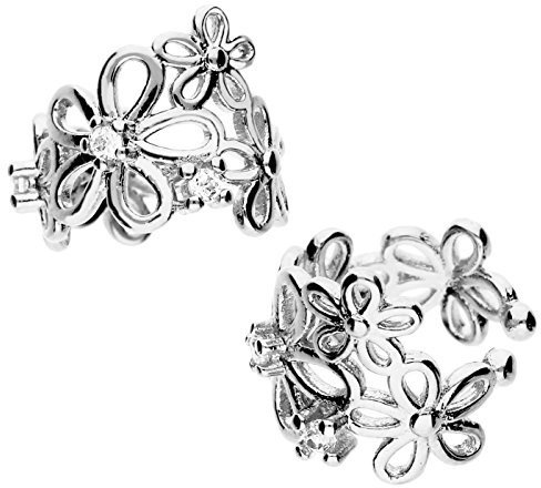 MYA art Damen Fake Piercing aus 925 Silber mit Zirkonia Blume Ornament Ohrklemme Ear Cuff Ohrringe Creolen 2er Set MYASIOHR-24