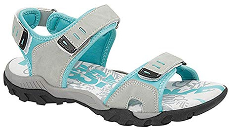 PDQ SANDY Womens Faux Nubuck Velcro Sports Sandals Light Grey/Mint