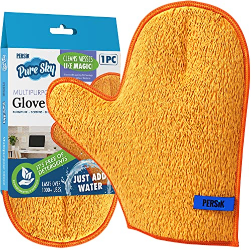 persik Pure-Sky Microfiber Glove Dusting Mitt - Ultra Microfiber Cleaning Cloth Glove - JUST ADD Water No Detergents Needed - Use for Cleaning Furniture, Home