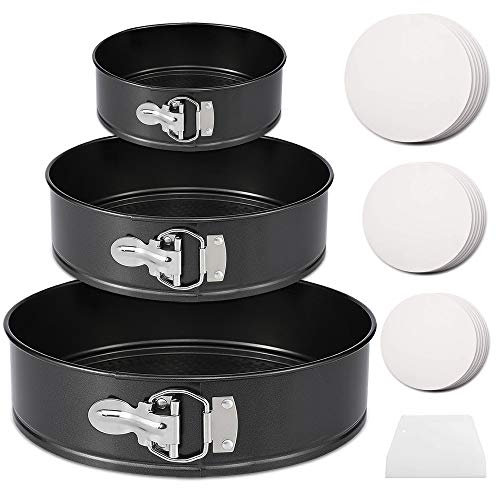Hikolvol Springform Pan 7 9 11 Inch Nonstick Cheesecake Pan with Protector, Leakproof Spring Form Pan for Cheesecake, Round Cheese Cake Pans for Baking, Springform Cake Pan with 50Pcs Parchment Paper