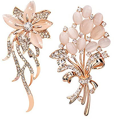 CAREOR 2 Stück Mode Brosche Broschen Pins Blumenbrosche mit Diamant Brosche und Pin-On-Legierung Brosche für Herren Damen Mädchen Bank Stewardess Studenten