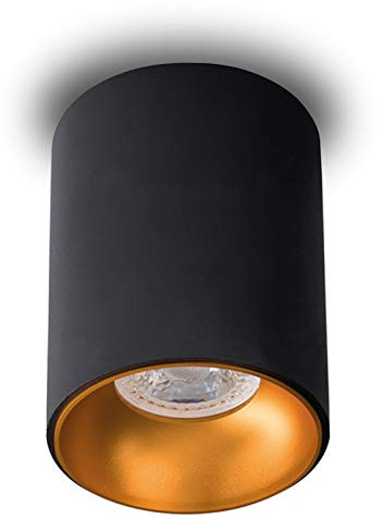 trendlights24 Como Decken Aufbauleuchte für LED GU10 230V Schwarz Gold | Deckenleuchte, rund, 110 mm hoch, Deckenstrahler für GU10 LED, ohne Leuchtmittel