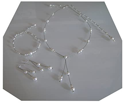 Parure bijoux Femme Mariée Mariage Blanc (dispo Ivoire) Style perle culture Collier Bracelet Boucles d'oreille Bijou de dos Soirée Cérémonie Coktail robe perles (pas cher, petit prix)