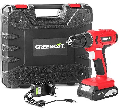 GREENCUT TD210L - Akku-Bohrschrauber mit 21 V Lithium-Akku, 2-in-1-Werkzeug mit LED-Licht für Spotbeleuchtung, Farbe rot
