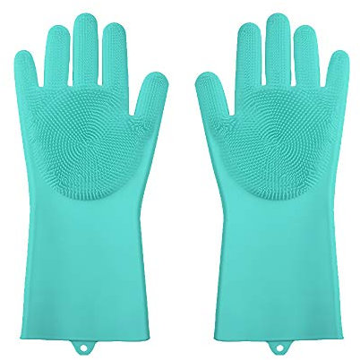 JOJYO Spülhandschuhe,Handschuhe mit Noppen Scrubber Stücken Hitzebeständig, Können für Mehrzweckreinigung, Haushalt, Geschirrspülen, Autowaschen und Tierhaarpflege (Grün)