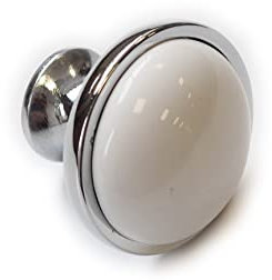 Handle & Home 34mm Diameter Polished Chrome & White Knob for Kitchens, Cabinets, Drawers, Furniture
