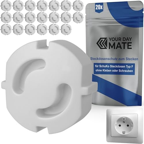Copripresa senza Adesivo, 20 pz, Bianco, adatto per prese Schuko di tipo F, Copriprese Bambini universali Schuko, Tappi prese elettriche bambini, Protezione copriprese a incastro, Copripresa Elettrica