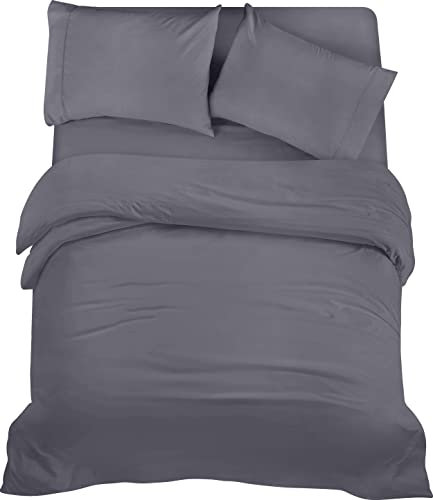 Utopia Bedding 4 Piece Double Bedding Set - Duvet Cover, Fitted Sheet with Pillow cases - Soft Brushed Microfiber (Grey)