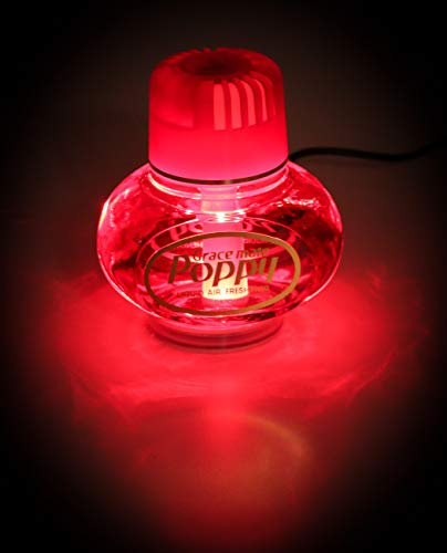 Lufterfrischer Original Poppy, LED-Beleuchtung 5 Volt USB-Stecker, 5 LEDs 7 Farben Farbwechsel, Duft Inhalt 150 ml, für LKW, PKW (Kirsche)