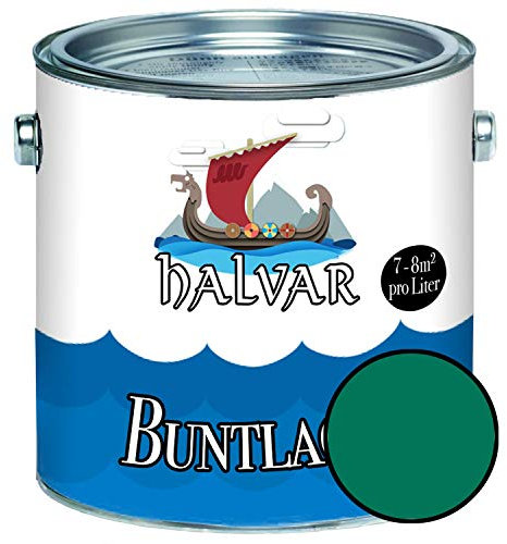 Halvar Buntlack für Holz & Metall GLÄNZEND Grün RAL 6000-6037 Holzfarbe Holzlack Innen & Außen robuster Kunstharzlack Wetterbeständig & perfekter Langzeitschutz (1 L, RAL 6016 Türkisgrün)